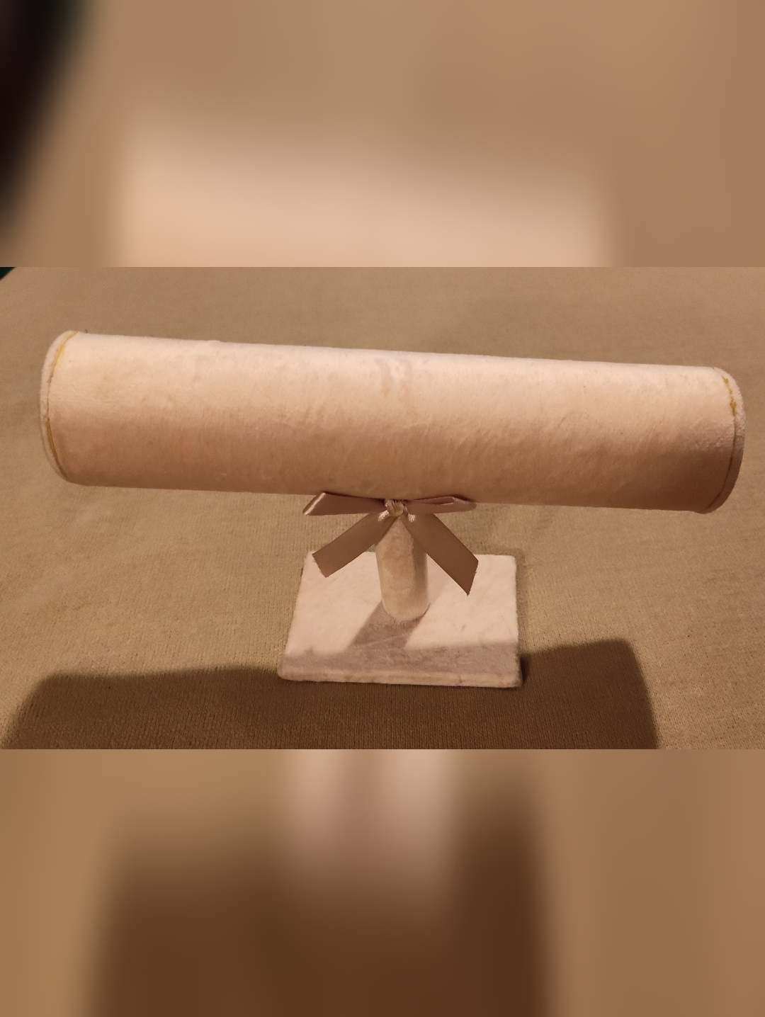 Plush Pink Jewelry T-Bar Display Stand With Ribbon Accent